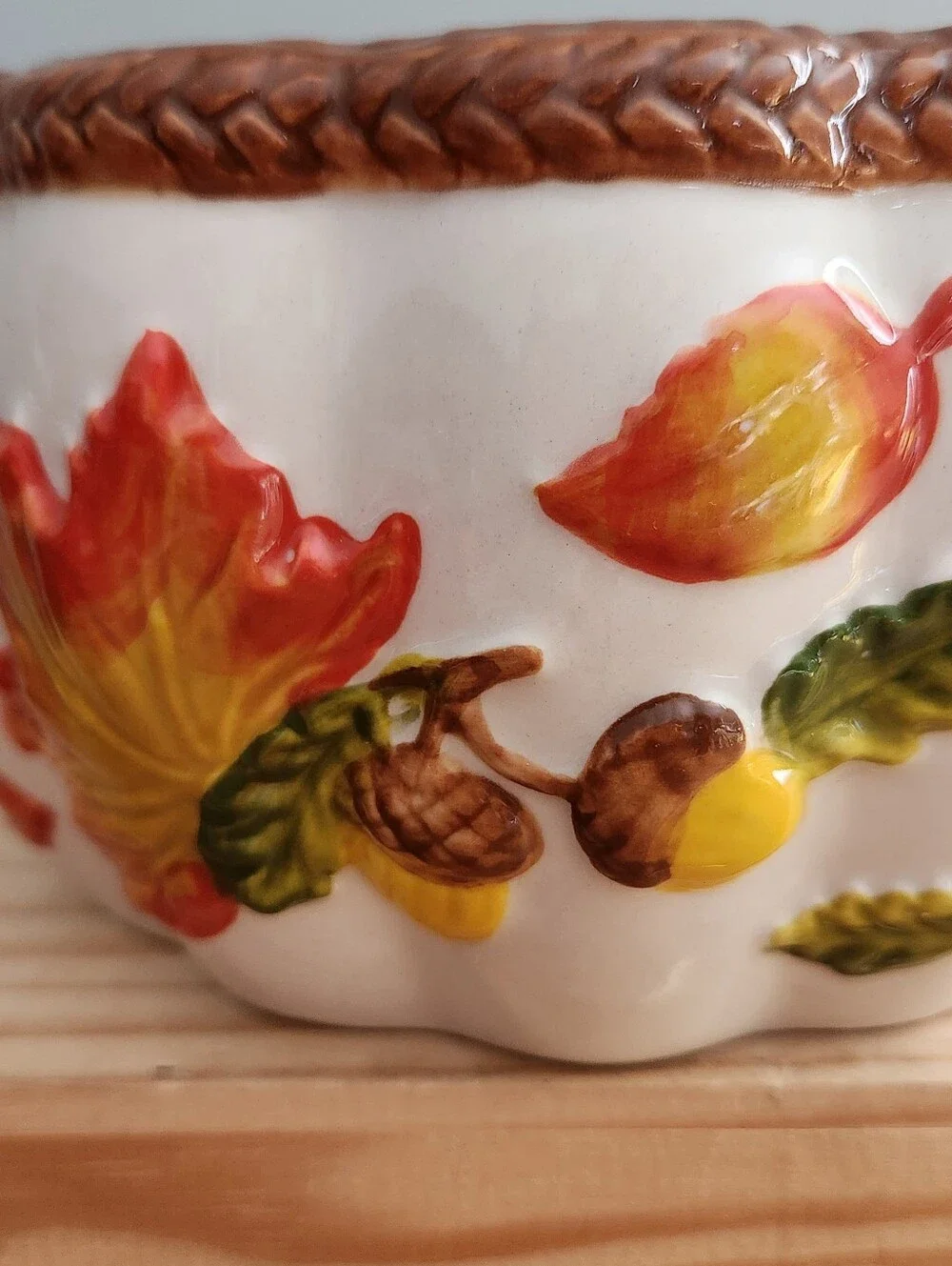 Autumn Fall Leaf Ceramic Pumpkin Shaped Covered Jar